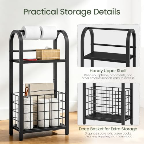 CHOEZON Freestanding Toilet Paper Holder with Storage Shelf and Basket - Image 6
