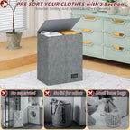 135L Laundry Hamper 2 Section, Large Laundry Hamper with Lid, Dirty Clothes Hamper with 2 Removable Inner Bags, Collapsible Laundry Basket Organizer for for Clothes Toys Towels, Hamper 2 Compartment - Image 3