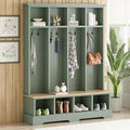 Merax Farmhouse Hall Tree with Bench and Shoe Storage, 59" Entryway Bench with Coat Rack, 3-in-1 Hall Tree with Top Compartments and 8 Hooks for Hallway, Living Room, Green by Merax