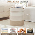 AINUOQI Laundry Basket with Handles - Blanket Basket & Hampers for Bedroom Aesthetic, Laundry Hamper & Blanket Storage for Living Room, Clothes Hamper, Tall, Large 17" x 14" x 22”, Light Brown & White - Image 2