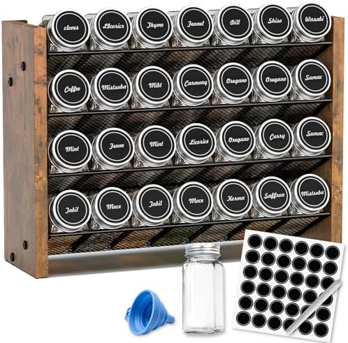 Spice Rack Organizer with 28 Glass Jars, for Cabinet Wall Mount Countertop by NESAPTO