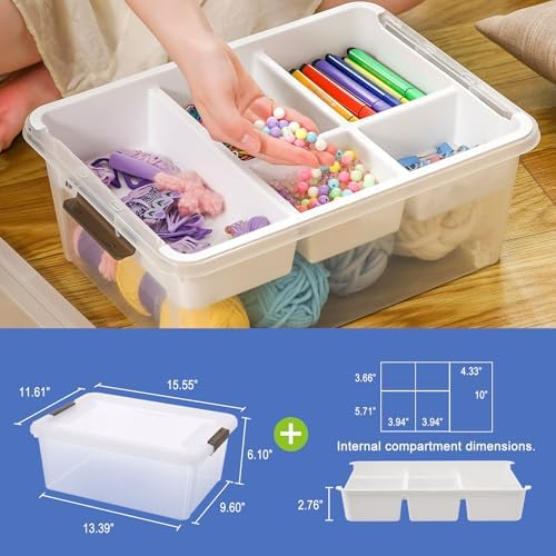 MACOPRO 17QT Clear Plastic Box Craft Storage Bin with Removable Tray & Lid - Image 3