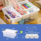 MACOPRO 17QT Clear Plastic Box Craft Storage Bin with Removable Tray & Lid - Image 3