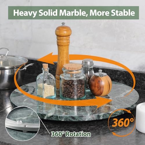 Marble Lazy Susan, 16 in Turntable Organizer for Cabinet Pantry Kitchen Countertop Fridge Bathroom Makeup Vanity Countertop, Detachable Organizer (Indian Green) - Image 5