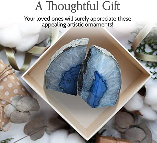 Nature's Decorations Blue Agate Bookends - A-Quality Small Heavy Duty Geode, Navy & Cobalt Office Decor Accents, Unique Crystal Gift, 1 Pair (2-3 lbs) - Image 2