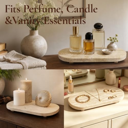 Travertine Tray for Kitchen Counter & Bathroom, Oval 9.8x5.9In - Image 3