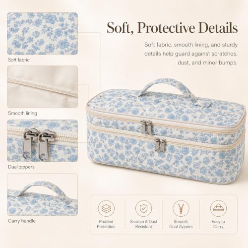 Quilted Hair Tools Travel Bag, Double-Layer Carrying Case for Hair Styler & Attachments, Cute Portable Organizer with Handle for Hair Dryer Storage at Home or Travel - Image 5