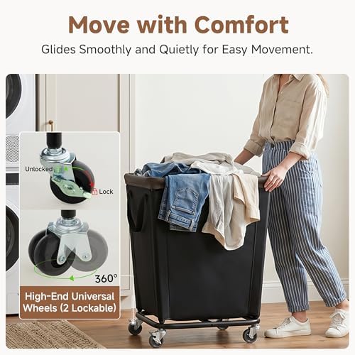 StorageWorks Laundry Hamper with Wheels, 210L Rolling Black Basket - Image 3