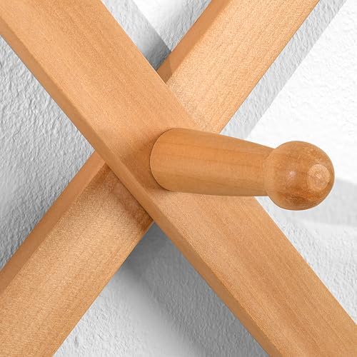 Dseap Accordian Wall Hanger: 16” High Wooden Wall Expandable Coat Rack, Hat Rack Holder, Accordion Hook for Baseball Caps, Coats, Mugs, 20 Peg Hooks, Natural - Image 5