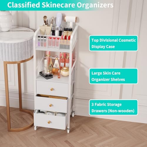 HapiRm Rolling Makeup Cart Organizer - Floor Skincare Make Up Storage with 3 Non-woven Fabric Drawers, Vanity Organizer Cosmetic Display Cases Holder for Skin Care Perfume Nail Polish Brush Hair Tool - Image 4