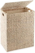 Casafield Large Laundry Hamper with Lid and Removable Liner Bag - Whitewash White, Woven Water Hyacinth Rectangular Laundry Basket Clothes Sorter by Casafield