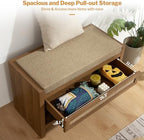SICOTAS Rattan Shoe Bench Entryway Bench with Storage Drawer, Linen Cushion - Image 4