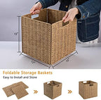 Vagusicc Wicker Baskets, Set of 2 Hand-Woven Storage Baskets for Shelves with Handles, Foldable Cube Wicker Storage Basket Bins Organizer 13 Inches Large Woven Baskets for Storage Organizing & Decor - Image 2