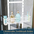 Consumest Over The Door Shower Caddy - 5 Tier Adjustable Shower Organizer Hanging with 2 Toothbrush Holders & 4 Hooks, Rustproof Organizer Shelf, Storage Rack for Bathroom, White - Image 3