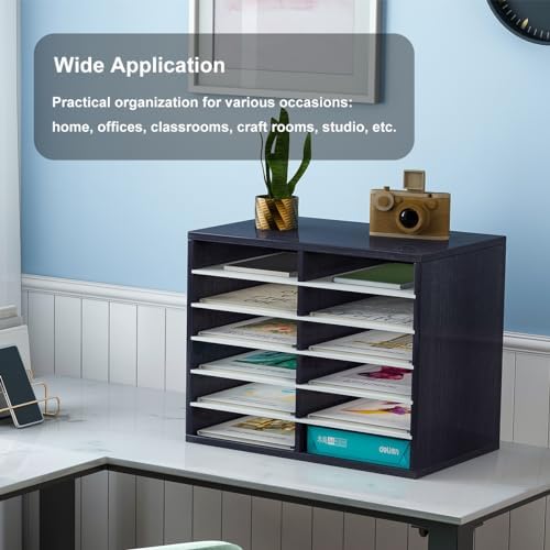 PAG-Mass Countertop Mail Sorter Organizer, Wooden Literature Organizer, Student Mailbox for Classroom, Desktop Bill Organizer for Office Home School, 12 Compartments, Black&White - Image 5