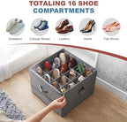 2 Pack Under Bed Shoe Storage Organizer, 16-Compartment Foldable Shoe Storage Boxes with Adjustable Dividers & Clear PVC Lid, Sneakers, Heels, Boots & Sandals Organizer for Closet, Grey - Image 5