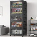 BROVIEW 400Qt Stackable Storage Bins with Lid, Extra Large Closet Organizer Collapsible Drawer Boxes with Wheels, Folding Plastic Cabinet Containers for Home Kitchen Room Organization, 5Pack Black by BROVIEW-EnjoytheArtofLife