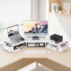 AUPSEN Dual Monitor Stand Riser with 2 Pen Holders, Desk Organizer, White - Image 2