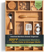 Carbonized Bamboo Kitchen Drawer Organizer, 8 Slots Silverware Organizer, Utensil Holder & Cutlery Tray, 2.2" Deep for Extra Capacity, Non-Slip Feet Included by Keechee