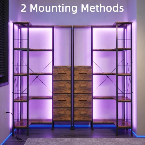 AFLUI 5-Tier Corner Bookshelf with LED Light Strips, 4 Fabric Drawers - Image 5
