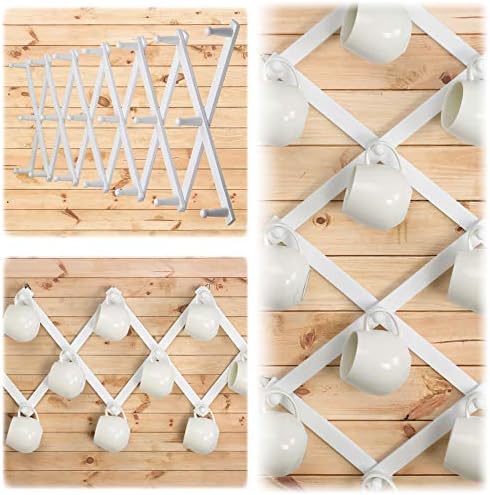 Dseap Accordian Wall Hanger: Wooden Coat Rack Wall Mounted, Hat Racks for Baseball Caps, Mug Rack, 20 Peg Hooks, White - Image 5