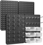 Pegboard Organizer Kit,4 Pack 14.76x10.82 in Metal Panels with 6 Bins,Black by PHXGrove