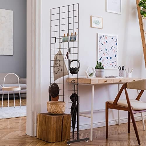 Bonnlo 2' x 6' Standing Grid Panel Tower, Thicker 5mm Wire, 180 LBS Weight Capacity Grid Wall with T-Legs, Grid Rack for Retail Display with Extra Hooks (2) - Image 2