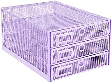 Annova Desk Organizer Wire Mesh 3 Tier Sliding Drawers Paper Sorter/Multifunctional/Premium Solid Construction for Letters, Documents, Mail, Files, Paper, Kids' Art Supplies (Light Pink) by LivingNecessities