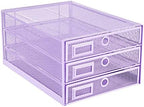 Annova Desk Organizer Wire Mesh 3 Tier Sliding Drawers Paper Sorter/Multifunctional/Premium Solid Construction for Letters, Documents, Mail, Files, Paper, Kids' Art Supplies (Light Pink) by LivingNecessities