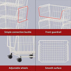 PUSDON 4-Tier Large Stackable Wire Storage Baskets with Wheels, Metal Rolling Utility Cart Organizer, Produce Basket for Kitchen Pantry, Floor Shelf, Classic White - Image 6