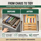 Atlas Lane Supply 9 in 1 Bamboo Storage Bag Organizer for Kitchen Drawer, Bamboo Kitchen Drawer Organizer with Cutter, Foil and Plastic Wrap Dispenser, Storage: Gallon, Quart, Sandwich and Snack Bags - Image 3