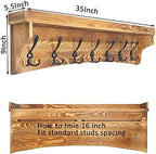 WEBI Wall Shelf with Hooks Underneath,35" Long Wall Mounted Coat Rack with Shelf,Entryway Shelves,7 Triple Hooks,Rustic Brown - Image 2