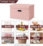 STOREONE Fabric Storage Cube Bins Foldable Organizer Container Collapsible Basket with Lids and Metal Handles, for Home, Bedroom, Closet 3 Pcs (multicolour-pink) - Image 3