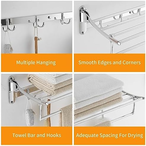 BESy Towel Racks with Foldable Towel Bar Hooks Wall Mounted Polished Chrome - Image 7