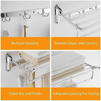 BESy Towel Racks with Foldable Towel Bar Hooks Wall Mounted Polished Chrome - Image 7