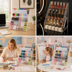 Acrylic Pen Pencil Holder for Desk With 25 Compartment Desk Organizers and Accessories,Durable Material Can Hold Pen Brush Cosmetic Scissor Clip Tape staplers Fit Home Office School(5 Tier) - Image 7