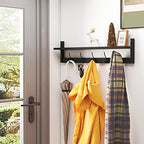 AMBIRD Wall Hooks with Shelf Entryway Hanging Wood Coat Hooks with Shelf Wall-Mounted Coat Hook Rack with 5 Dual Hooks for Bathroom, Living Room, Bedroom (Stylish Black) - Image 2