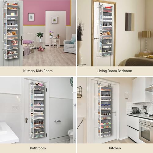 2 Pack Over The Door Hanging Organizer 6-Shelves and 12 Side Pockets, Over The Door Storage for Bathroom and Bedroom, Back of Door Organizers for Baby Products and Kid's Toys(13"x5"x54" Grey) - Image 5