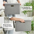 17" Large Fabric Storage Box with Lids, 3-Pack, Gray - Image 3