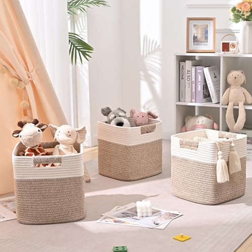 12 Inch Storage Cubes, 3 Pack Cube Storage Bins for Organizing, Cotton Rope Woven Baskets for Shelves, Bathroom, Kids Room, Closets, Baby Nursery - Image 3