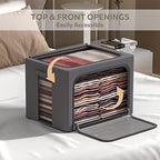 CYhom 3Pack Stackable Clothes Storage Bins - Oxford Frame Storage Box Foldable Clothing Storage Container Organizer Set with Clear Window & Carry Handles Large Capacity (Dark Gray, Large-66L) - Image 3