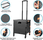 Utility Cart Folding Portable Rolling Crate Handcart with Lid Durable Heavy Duty Plastic Telescoping Handle Collapsible 360 Degree Rotate Wheels for Travel Shopping Moving Luggage Office Use,Black - Image 3