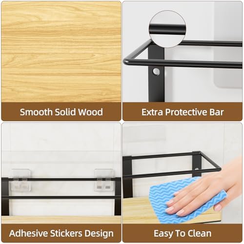 Spice Rack, Self-Adhesive or drilling, Rustic Style Hanging Spice Rack, Spice Organization for Cabinet Door or Wall Mount, Over The Stove, Kitchen Wall, 4-Pack, Wood Color - Image 5
