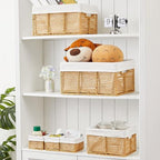 Vagusicc Wicker Storage Basket, 6 Pack Baskets for Organizing, Wicker Baskets with Handle, Rectangular Woven Basket for Storage Shelves, Cube Storage Bins for Closet/Clothes/Dresser, Natural - Image 4