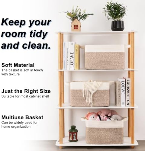OIAHOMY 3-Pack Storage Basket Organizing Woven Basket for Shelves Brown - Image 2