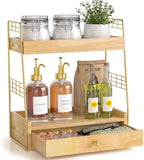 Coffee Bar Station Organizer with Drawer, 2-Tier Countertop Shelf (Natural) by JNFUZ