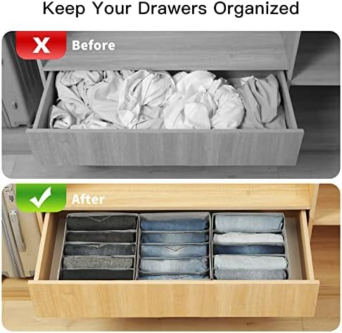 Qozary Pants Jeans Organizer for Closet, 4 Pack Drawer Organizers for Clothing, 5 Grids Wardrobe Clothes Storage for Deep Drawer, T-Shirts, Legging, Short - Image 2