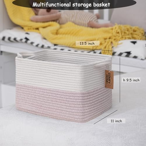 COMFY-HOMI 3PACK Cotton Rope Square baske with Handles for Shelves|Dog Toy baske Bin and Storage|Baby baske for Gift|Shoe baske for Organizing|13.5" x 11" x 9.5" for Living Room（White/Pink） - Image 4
