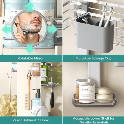 Adjustable Shower Caddy Hanging Over Shower Head, Storage Organizer Rack - Image 5