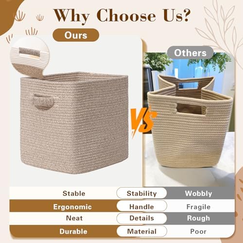 15×13 Inch Storage Cubes, 3 Pack Cube Storage Bins for Organizing, Cotton Rope Woven Baskets for Shelves, Bathroom, Kids Room, Closets, Baby Nursery - Image 5